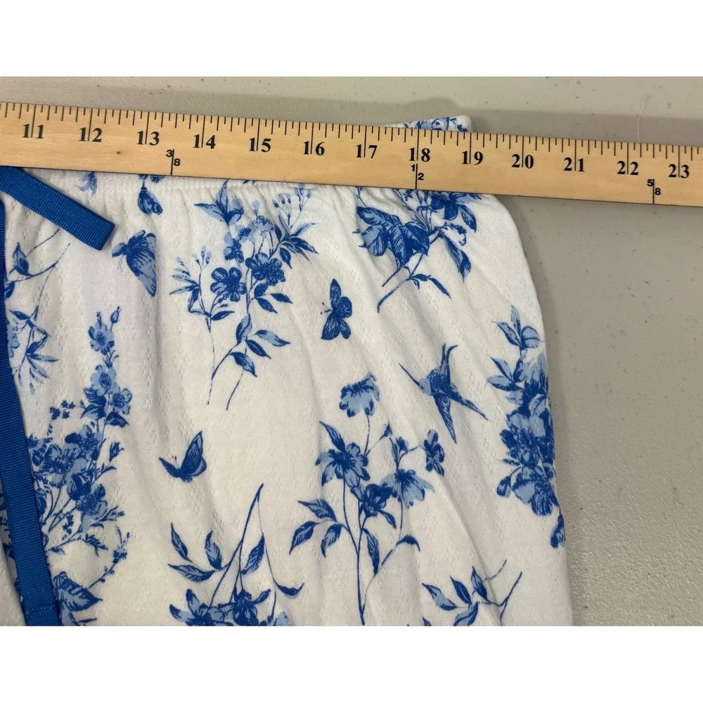 Croft & Barrow Pajama Set Women 2X White Blue Floral Birds Butterflies 2pc NEW